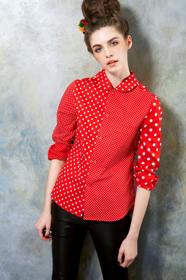 Women blouses dot pattern patchwork